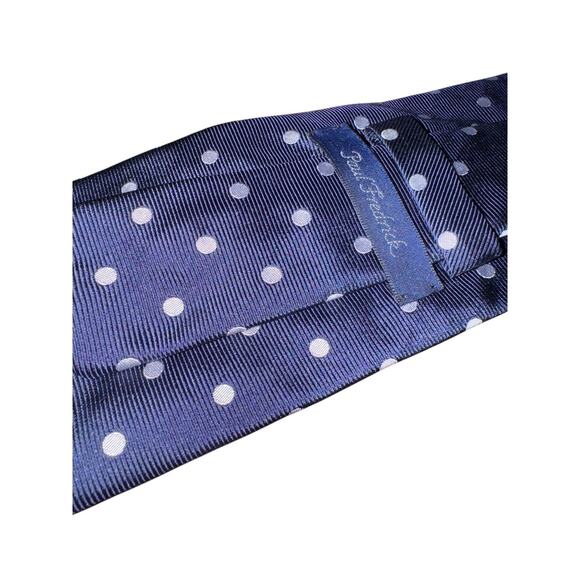 Paul Fredrick Silk Tie Made in USA Navy Blue White Polka Dot Mens Necktie Career - Picture 5 of 8